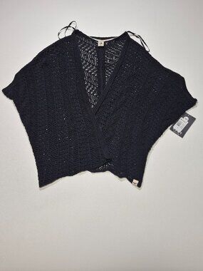 NWT ROXY Crochet Knit Cardigan Sweater Women Sz M Back Short Sleeve Open Stitch